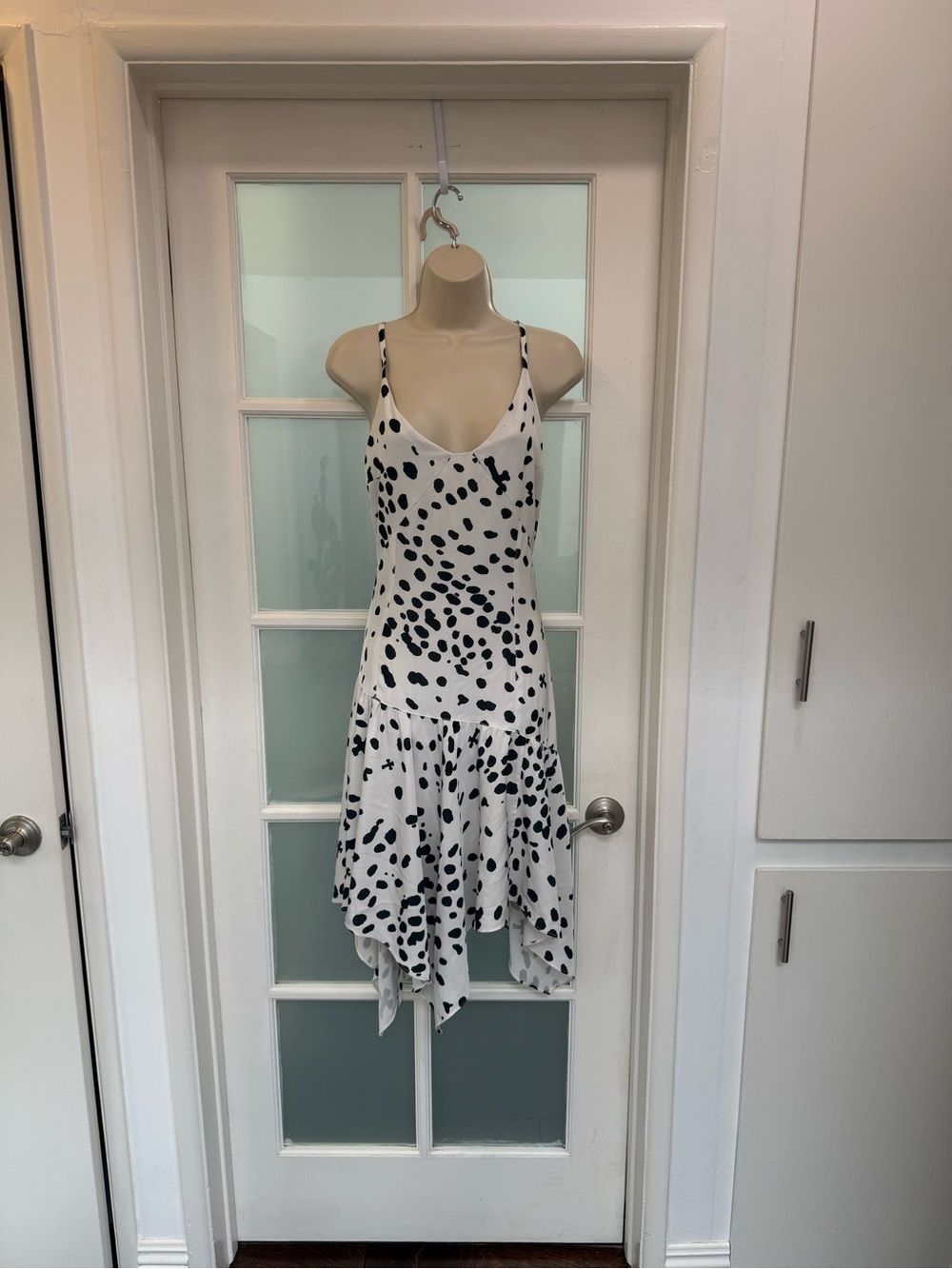White Slip Midi Dress with Black Spot Print